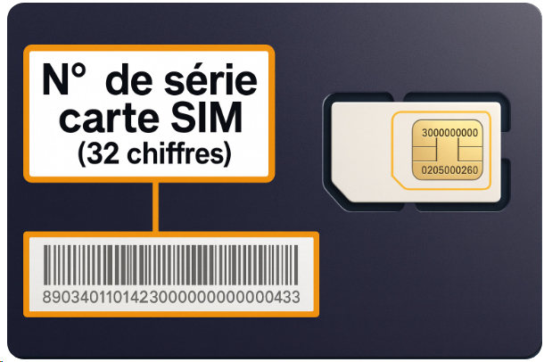 Emplacement du numéro sur la carte SIM (exemple)